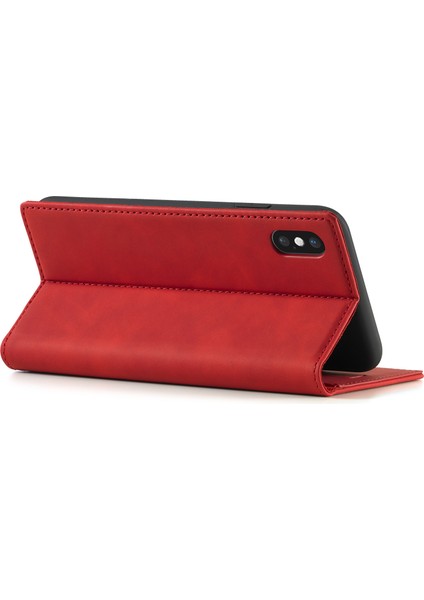Apple iPhone X/xs-Red Için Güçlü Manyetik Deri Cüzdan Stand Telefon Koruyucu Kabuğu (Yurt Dışından)