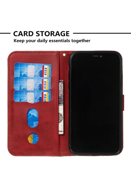 Fermuarlı Cep Moda Cüzdanı Apple iPhone Xr-Kırmızı Için Flip Deri Telefon Kasası Kapağı (Yurt Dışından)