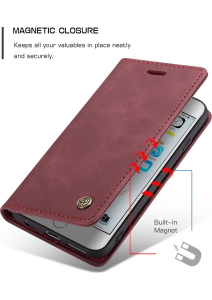 Apple iPhone 6s/6-Wine Kırmızı Için Otomatik Emilmiş Pu Deri Cüzdan Stand Kılıfı (Yurt Dışından)