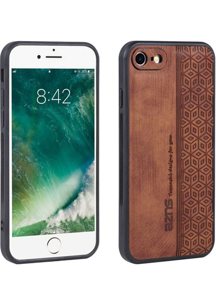Apple iPhone 7/8 Için Basılı Desen Telefon Kasası Damla Geçirmez Pu Deri Kaplı Tpu Kapak Kahverengi (Yurt Dışından)