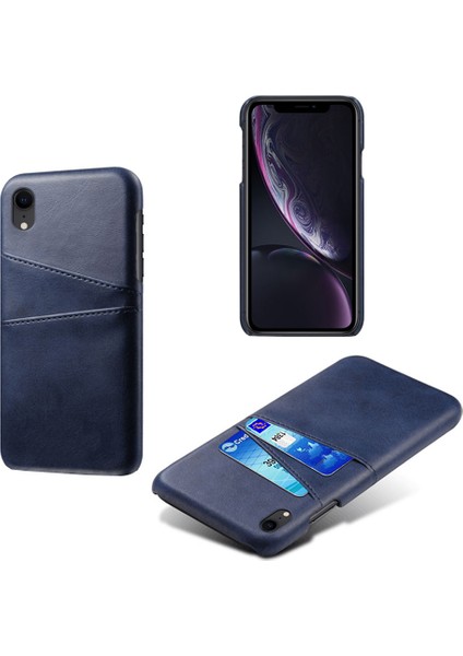 Apple iPhone Xr-Blue Için Çift Kart Yuvaları Pu Deri Kaplı Pc Kılıfı (Yurt Dışından)