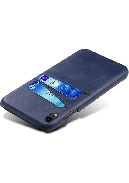 Apple iPhone Xr-Blue Için Çift Kart Yuvaları Pu Deri Kaplı Pc Kılıfı (Yurt Dışından)