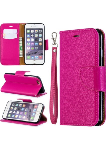 Litchi Doku Deri Cüzdan Stand Kılıfı Apple iPhone 6/6s-Rose Için (Yurt Dışından)
