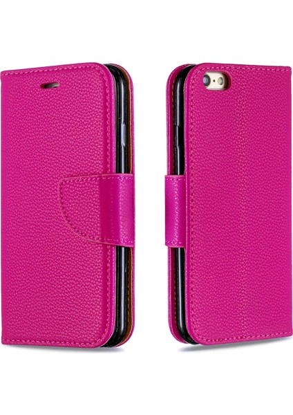 Litchi Doku Deri Cüzdan Stand Kılıfı Apple iPhone 6/6s-Rose Için (Yurt Dışından)