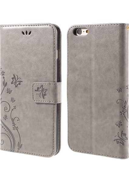 Kelebek Deri Cüzdan Apple iPhone 6s 6 Için Ters Manyetik Toka Gri ile Standı Kapağı (Yurt Dışından)