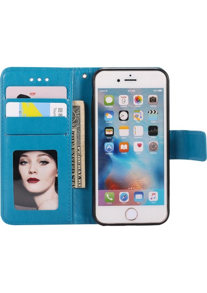 Apple iPhone 6s/6-Mavi Için Baskı Çiçek Deri Cüzdan Kılıfı (Yurt Dışından)