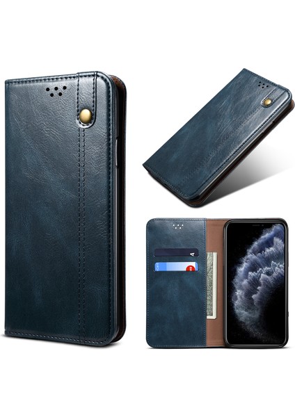 Manyetik Mumsu Çılgın At Doku Cüzdan Deri Telefon Stand Kapak Kılıfı Apple iPhone X/xs-Blue Için (Yurt Dışından)