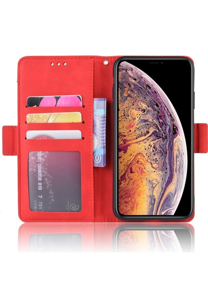 Deri Cüzdan Stand Telefon Kapağı Kılıfı Apple iPhone X/xs-Red Için Birden Fazla Kart Yuvası (Yurt Dışından)