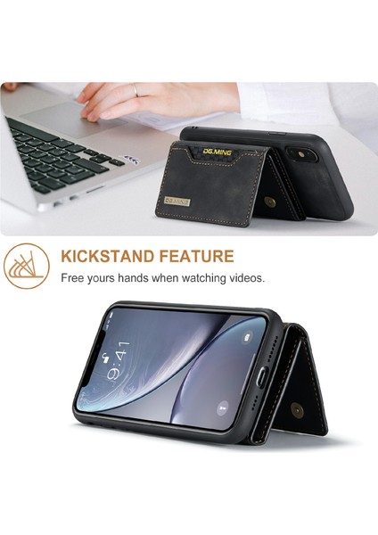 Apple iPhone Xs Için Max Telefon Kılıfı Manyetik Şok Geçirmez Cüzdan Tasarım Kickstand-Black ile Deri Kaplamalı Hibrit Kılıf (Yurt Dışından)