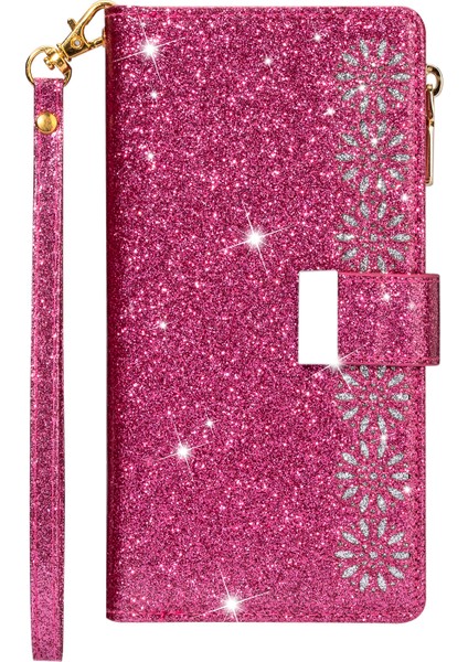 Işıltılı Yıldızlı Tarzı Lazer Oyma Fermuarlı Cüzdan Standı Deri Telefon Kabuğu Için Apple iPhone Se-Rose (Yurt Dışından) modelleri