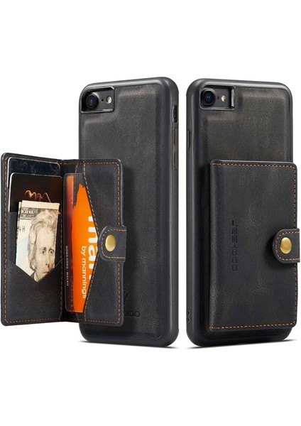Apple iPhone 7/8 Söndürülebilir 2'si Deri Kaplamalı Tpu Telefon Kılıfı Cüzdan Kickstand-Black (Yurt Dışından)
