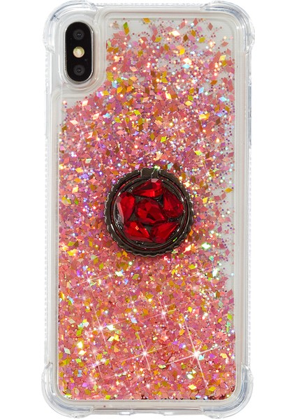 Glitter Powder Quicksand Rhinestone Dekor Kickstand Tpu Kılıfı Apple iPhone X/xs-Red Için (Yurt Dışından)