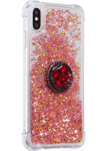 Glitter Powder Quicksand Rhinestone Dekor Kickstand Tpu Kılıfı Apple iPhone X/xs-Red Için (Yurt Dışından)