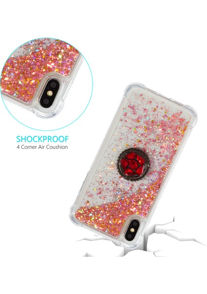 Glitter Powder Quicksand Rhinestone Dekor Kickstand Tpu Kılıfı Apple iPhone X/xs-Red Için (Yurt Dışından)