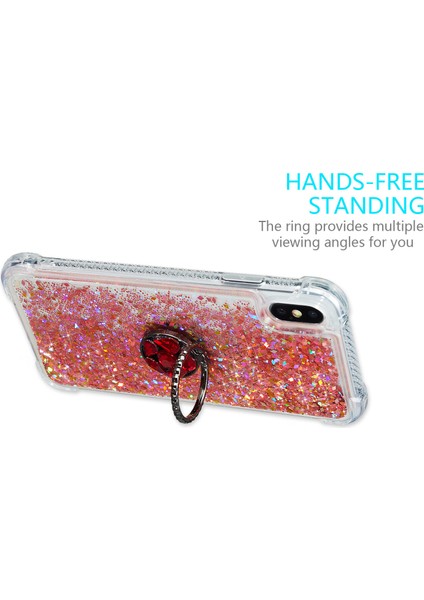 Glitter Powder Quicksand Rhinestone Dekor Kickstand Tpu Kılıfı Apple iPhone X/xs-Red Için (Yurt Dışından)