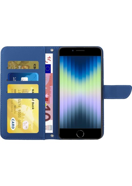 Apple iPhone Se Telefon Kapağı Için, Kelebek Çiçekler Baskılı Rhinestone Dekor Cüzdan Standı Tam Kapsama Deri Kasa Omuz Kayışı (Yurt Dışından)