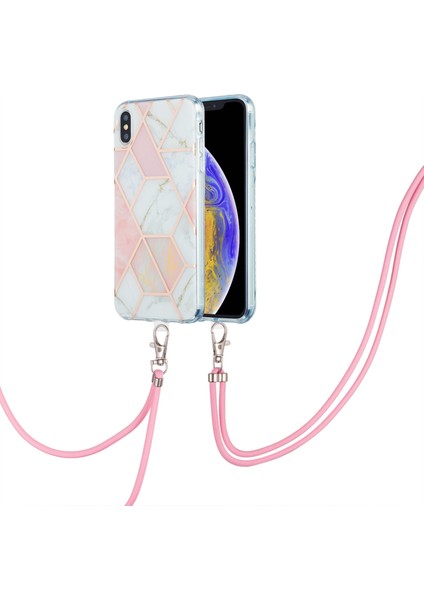 Apple iPhone Xs Için Max Telefon Kılıfı Esnek Elektrokaplatma Tpu Telefon Kapağı+Kiracı 2.0mm Imd Ekleme Mermer Desen Sıkılmayan Kasa Pembe/beyaz (Yurt Dışından)