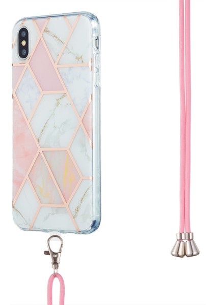 Apple iPhone Xs Için Max Telefon Kılıfı Esnek Elektrokaplatma Tpu Telefon Kapağı+Kiracı 2.0mm Imd Ekleme Mermer Desen Sıkılmayan Kasa Pembe/beyaz (Yurt Dışından)