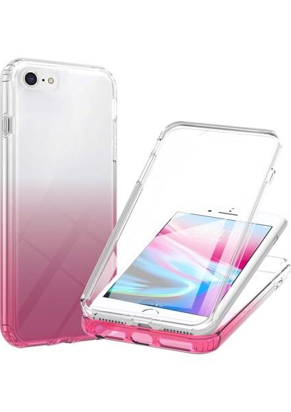 Apple iPhone Se Şeffaf La1 Gradyan Renk Tpu Kapak+Pc Çerçevesi+Pet Ekran Koruyucu Telefon Kılıfı Kabuk-Kırmızı (Yurt Dışından)