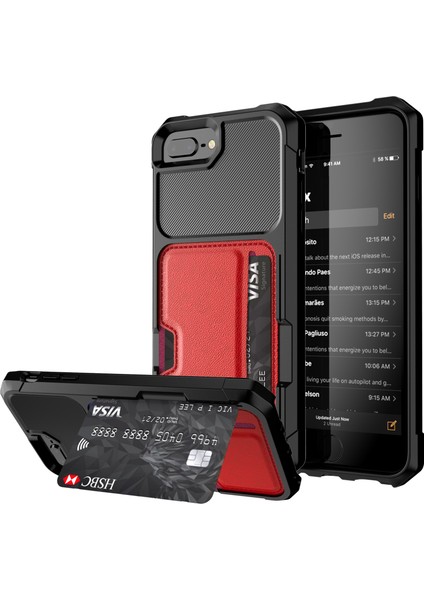 Pu Deri Kaplamalı Pc Tpu Hibrit Cep Telefon Kabuğu Apple iPhone 8 Plus/7 Plus-Red Için (Yurt Dışından)