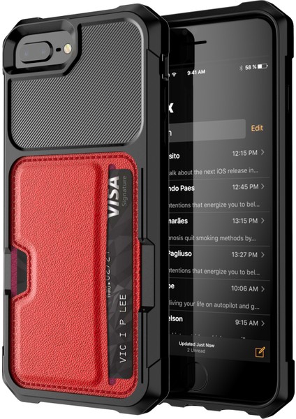 Pu Deri Kaplamalı Pc Tpu Hibrit Cep Telefon Kabuğu Apple iPhone 8 Plus/7 Plus-Red Için (Yurt Dışından) modelleri