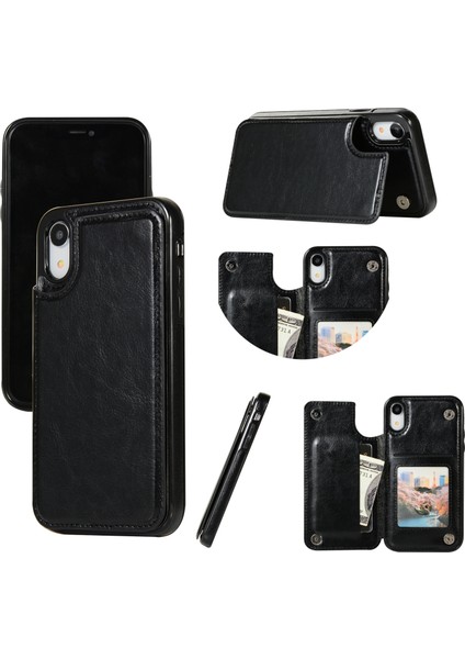 Apple Apple iPhone Xr-Black Için Kart Yuvası ve Kickstand ile Crazy Horse Deri Kaplı Tpu Kılıfı (Yurt Dışından)