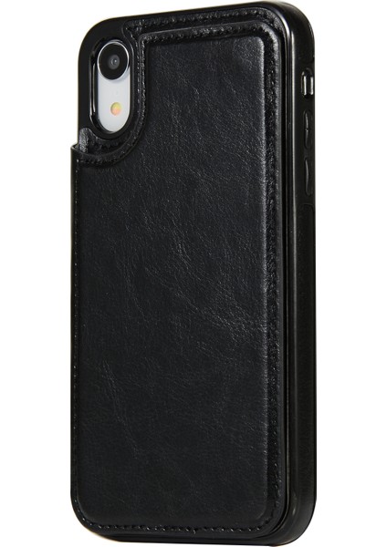 Apple Apple iPhone Xr-Black Için Kart Yuvası ve Kickstand ile Crazy Horse Deri Kaplı Tpu Kılıfı (Yurt Dışından)