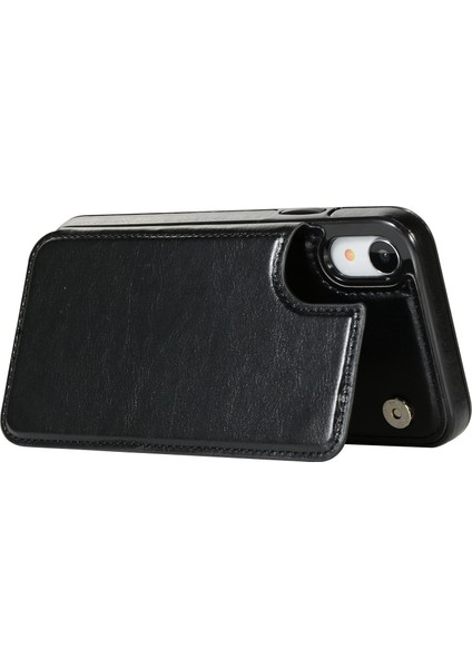 Apple Apple iPhone Xr-Black Için Kart Yuvası ve Kickstand ile Crazy Horse Deri Kaplı Tpu Kılıfı (Yurt Dışından)