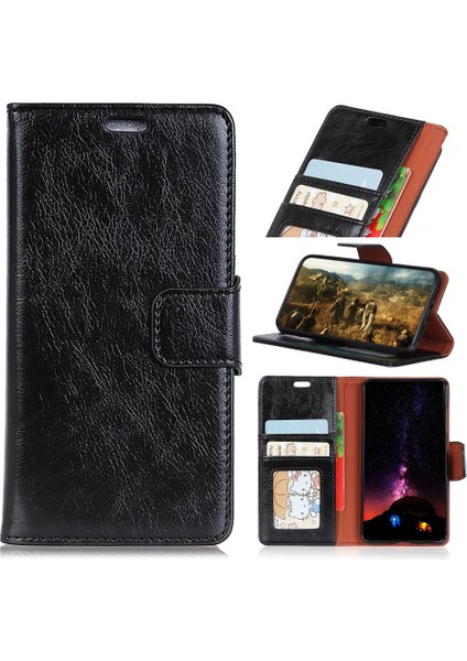 Apple iPhone Xr Şok Geçirmez Telefon Kasası Nappa Doku Split Deri Flip Folio Kapak Stand Cüzdan Black ile Koruyucu Telefon Kabuğu (Yurt Dışından)