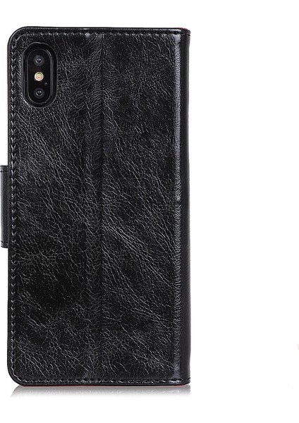 Apple iPhone Xr Şok Geçirmez Telefon Kasası Nappa Doku Split Deri Flip Folio Kapak Stand Cüzdan Black ile Koruyucu Telefon Kabuğu (Yurt Dışından)