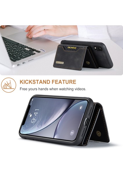 Apple iPhone Xr Çıkarılabilir 2 Arada 1 Manyetik Cüzdan Tasarım Telefon Hibrit Kılıf Kickstand Black ile (Yurt Dışından)