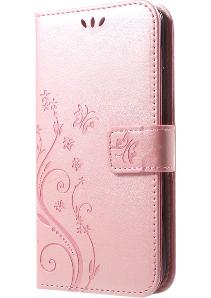 Baskı Kelebek Çiçek Stand Cüzdan Deri Telefon Apple iPhone Xr-Rose Altın Için (Yurt Dışından)