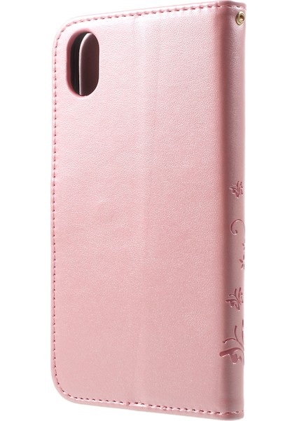 Baskı Kelebek Çiçek Stand Cüzdan Deri Telefon Apple iPhone Xr-Rose Altın Için (Yurt Dışından)