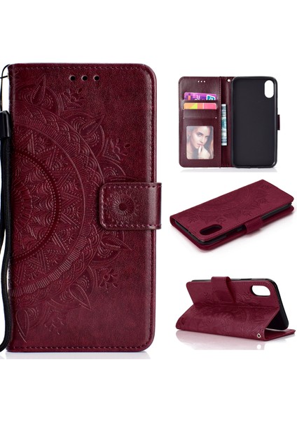 Apple iPhone Xr-Brown Için Baskılı Mandala Desen Cüzdan Deri Cep Telefonu Muhafazası (Yurt Dışından)