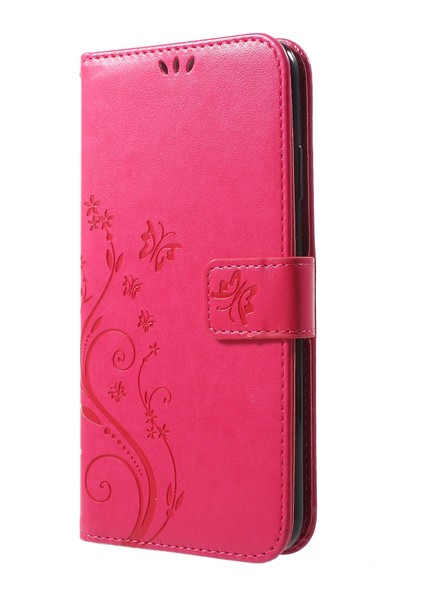 Apple iPhone Xs Max Baskı Için Kelebek Çiçek Stand Cüzdan Deri Kapağı Strap-Rose (Yurt Dışından)