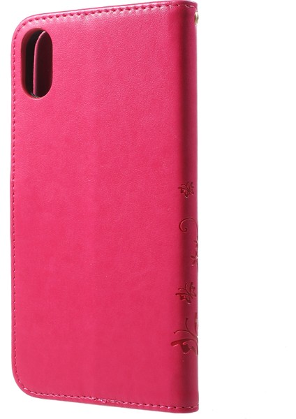 Apple iPhone Xs Max Baskı Için Kelebek Çiçek Stand Cüzdan Deri Kapağı Strap-Rose (Yurt Dışından)