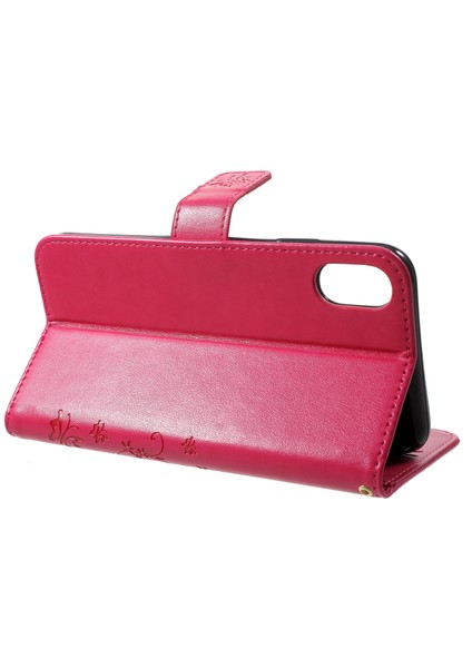 Apple iPhone Xs Max Baskı Için Kelebek Çiçek Stand Cüzdan Deri Kapağı Strap-Rose (Yurt Dışından)
