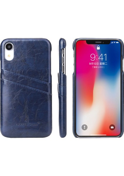 Fierre Shann Için Apple iPhone Xr Yağ Balmumu Kart Tutucu Pu Deri Kaplamalı Pc Cep Telefonu Kılıf Mavisi (Yurt Dışından)