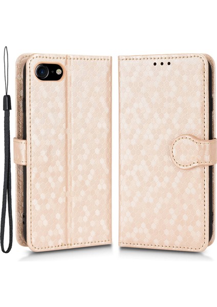 Apple iPhone Se Için Manyetik Kapanış Nokta Deseni Baskılı Telefon Kasası Pu Deri Cüzdan Standı Tasarım Kapağı Kayışlı (Yurt Dışından)