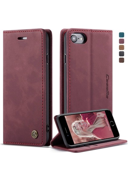 Apple iPhone Se-Wine Red Cüzdan Standı ile Pu Deri Cep Telefonu Kabuğu (Yurt Dışından)