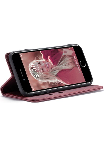 Apple iPhone Se-Wine Red Cüzdan Standı ile Pu Deri Cep Telefonu Kabuğu (Yurt Dışından) modelleri
