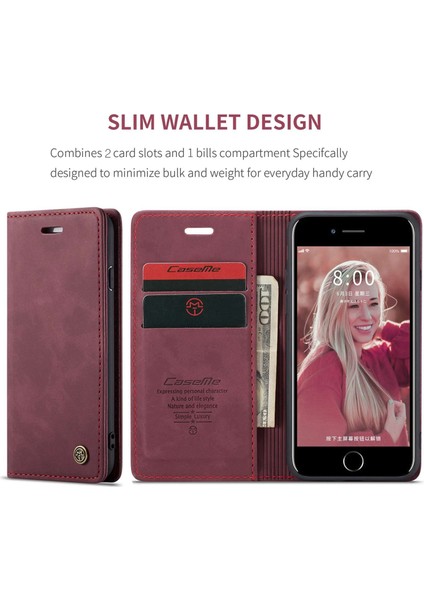 Apple iPhone Se-Wine Red Cüzdan Standı ile Pu Deri Cep Telefonu Kabuğu (Yurt Dışından) fırsatları
