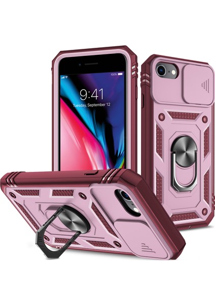 Ring Kickstand Hard Pc Geri+Yumuşak Tpu Edge Koruyucu Şok Geçirmez Kılıf Apple iPhone Se Için Kamera Kapağı (Yurt Dışından)