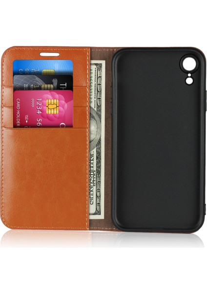 Çılgın At Dokusu Apple iPhone Xr Şok Geçirmez Tpu Cüzdan Görüntüleme Stand Flip Telefon Vaka-Kahverengi (Yurt Dışından)