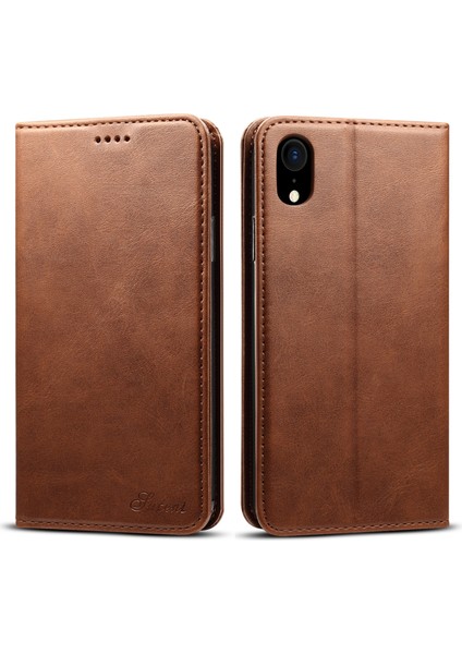 Apple iPhone Xr Için Kırılmaya Dayanıklı Dokulu Yüzey Folio Flip Manyetik Otomatik Kapanış Cüzdan Deri Kılıf Kapağı Stand Brown (Yurt Dışından)