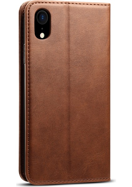 Apple iPhone Xr Için Kırılmaya Dayanıklı Dokulu Yüzey Folio Flip Manyetik Otomatik Kapanış Cüzdan Deri Kılıf Kapağı Stand Brown (Yurt Dışından)
