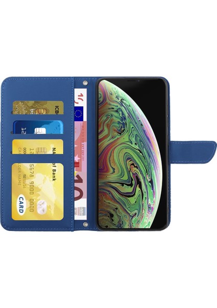 Apple iPhone Xs Için Max Telefon Kılıfı Cilt Touch Deri Kapak Baskı Kelebekleri Çiçek Desen Cüzdan Stand Telefon Kılıfı Omuz Kayışı Mavisi (Yurt Dışından)