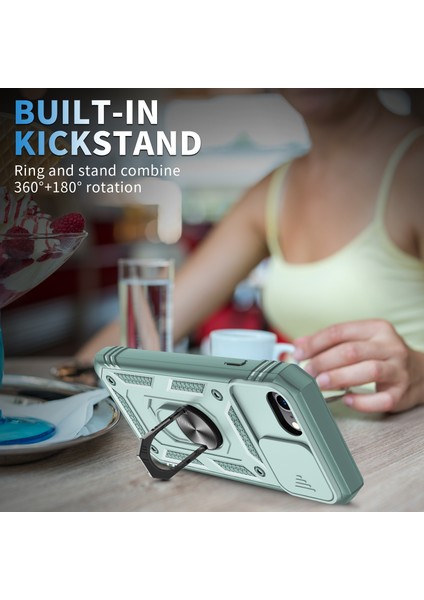 Ring Kickstand Hard Pc Geri+Yumuşak Tpu Edge Koruyucu Şok Geçirmez Kılıf Apple iPhone Se Için Kamera Kapağı (Yurt Dışından)