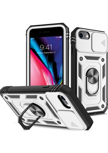Apple iPhone Se Se Ring Kickstand Hard Pc Back+Yumuşak Tpu Edge Kamera Kapağı Siyah ile Şok Geçirmez Kılıf (Yurt Dışından)