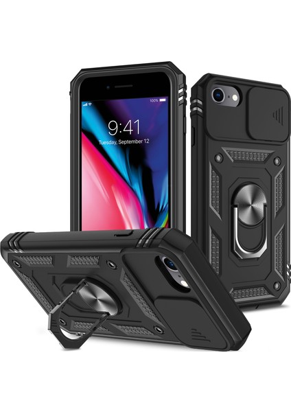 Ring Kickstand Hard Pc Geri+Yumuşak Tpu Edge Koruyucu Şok Geçirmez Kılıf Apple iPhone Se Için Kamera Kapağı (Yurt Dışından)